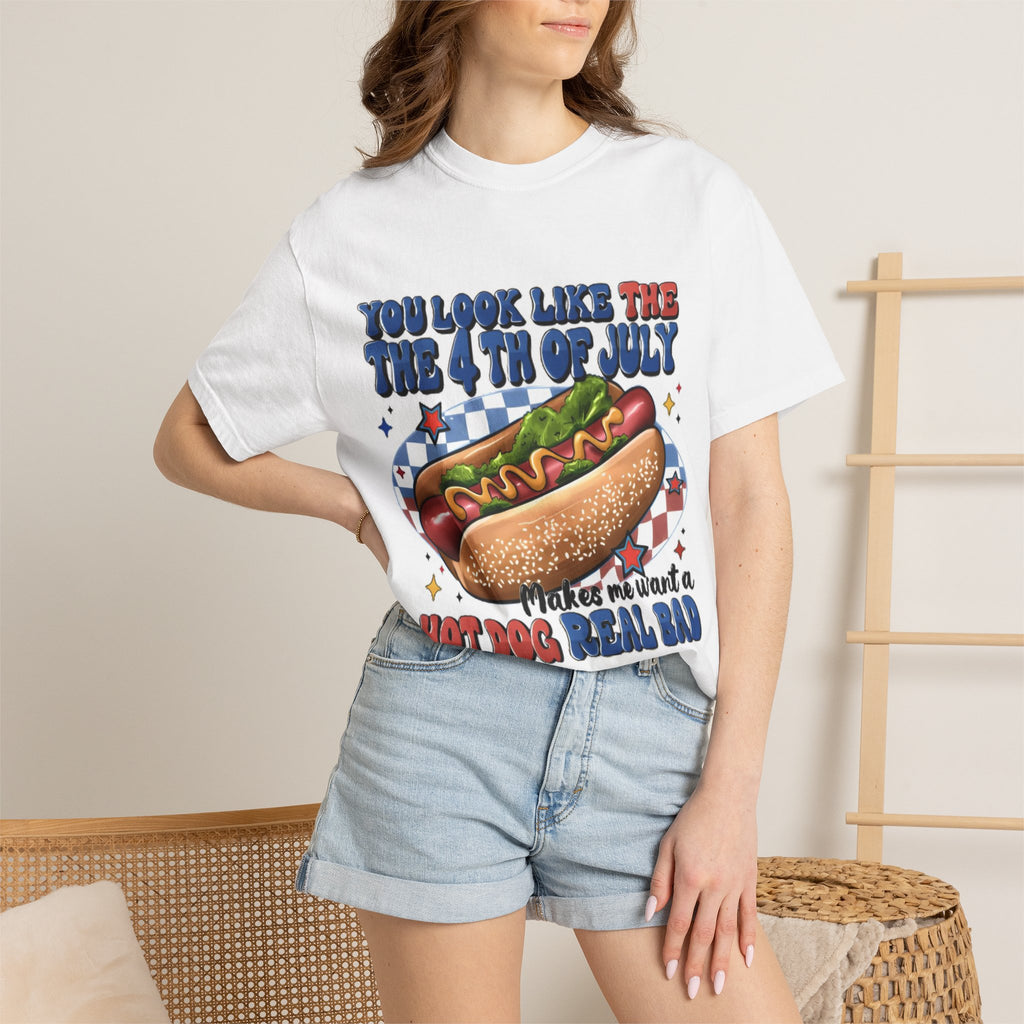 4th of July Hot Dog Graphic T-Shirt – "You Look Like the 4th of July" Patriotic BBQ Tee