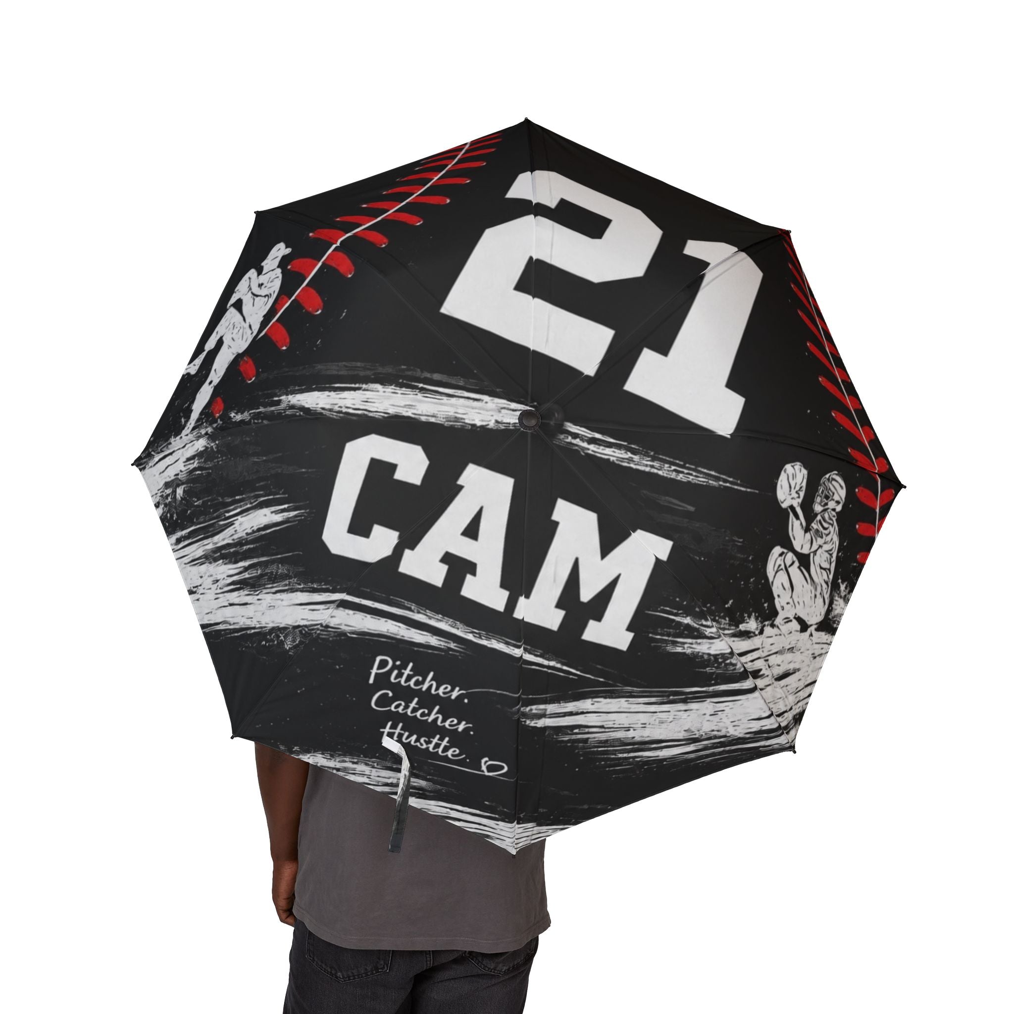 Baseball Team Number Semi-Automatic Umbrella — Foldable Rain Umbrella with 21 CAM Design
